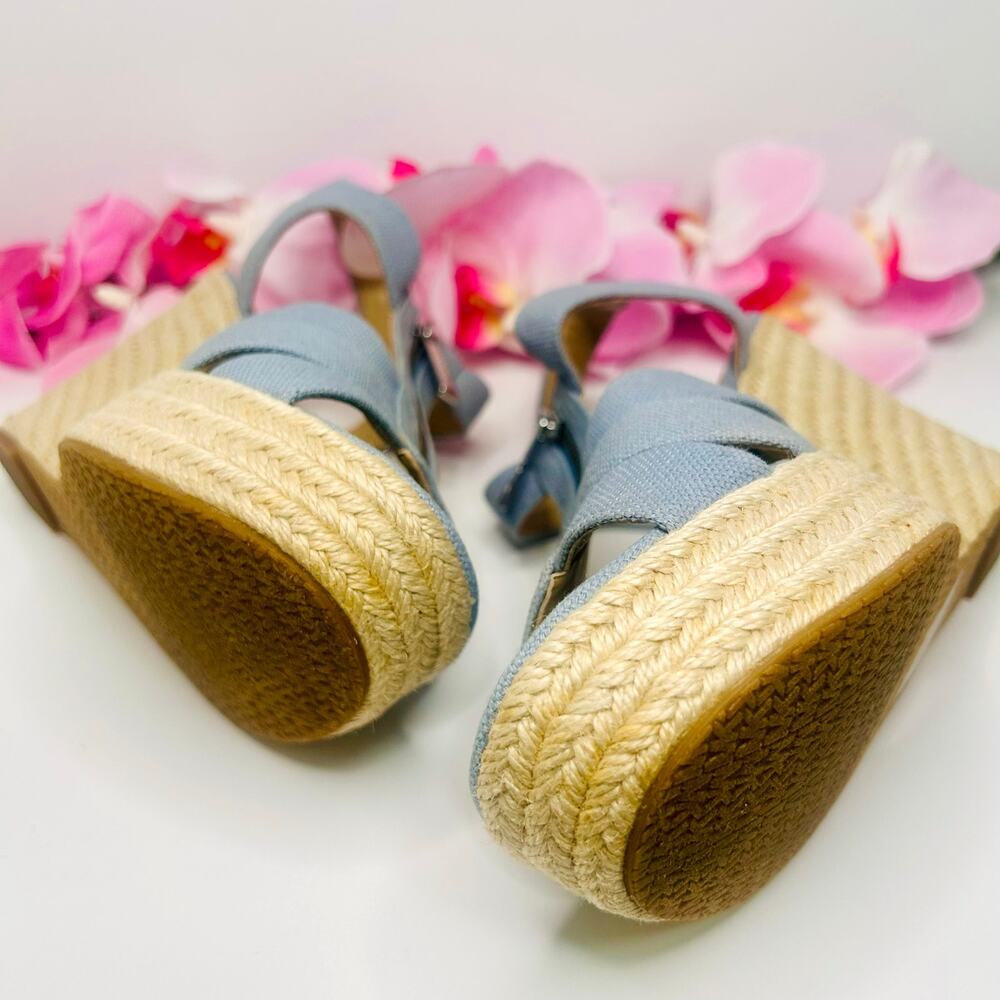 Michael Kors Berkley Espadrille Wedge Sandals 8.5M Blue Linen Zip Platform - Picture 11 of 17